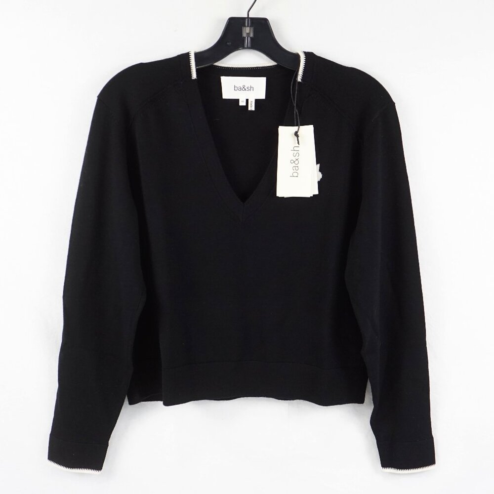 ba&sh Begona Jumper V-Neck Wool Sweater In Black - Women's Size 0/XS (NWT)